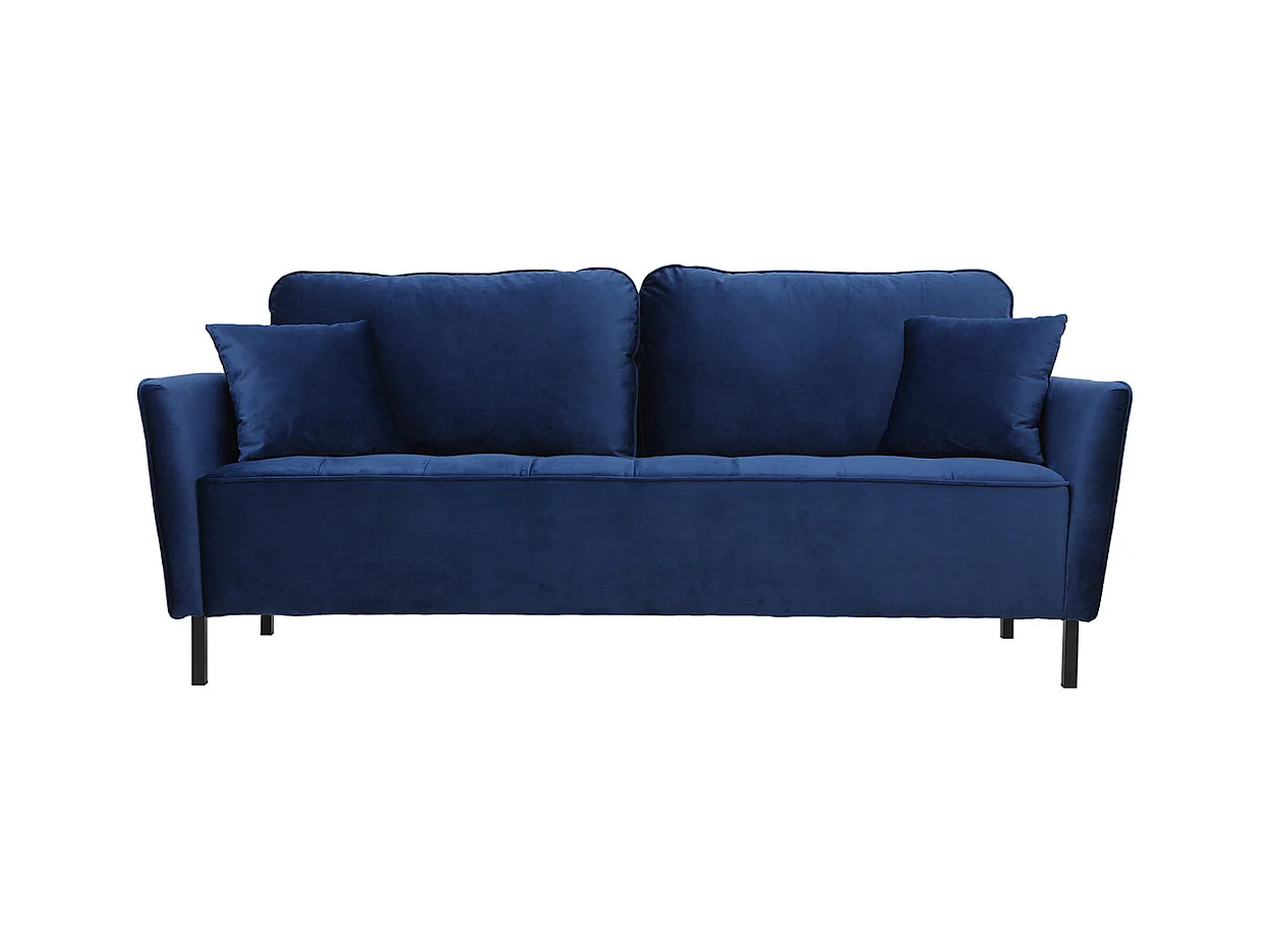 Canapé design 3 places en tissu velours bleu foncé et métal noir BEKA