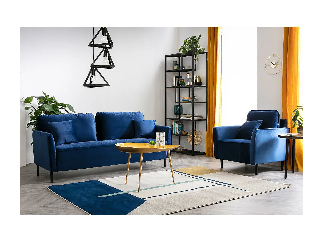 3-Sitzer-Sofa aus blauem Samt BEKA