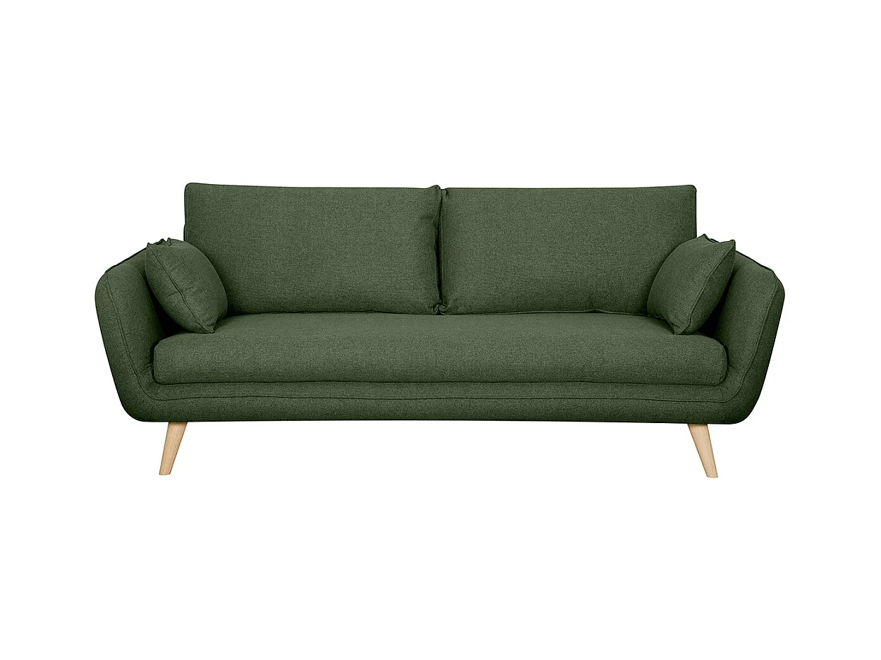 Canapé scandinave 3 places en tissu kaki et bois clair CREEP