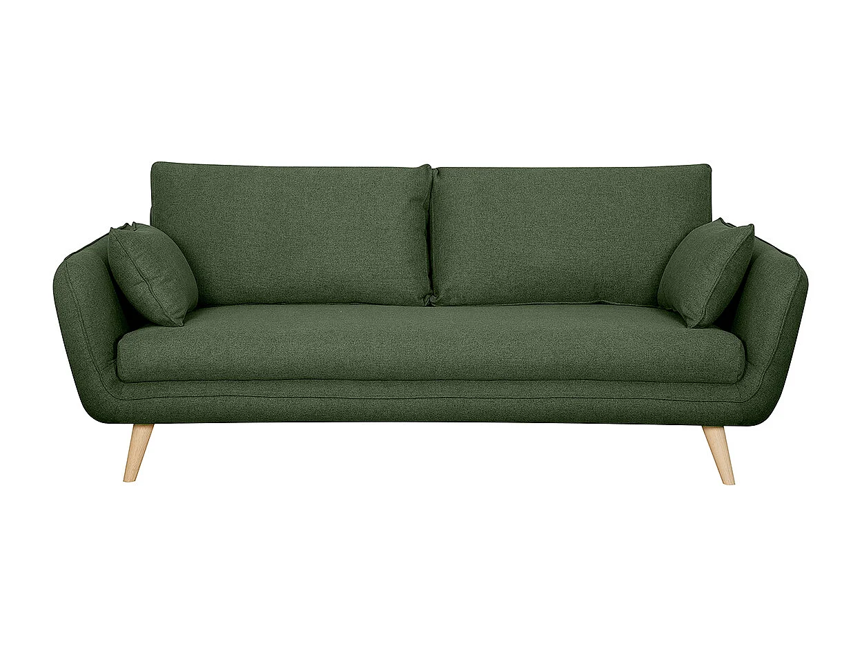 Canapé scandinave 3 places en tissu vert kaki et bois clair CREEP