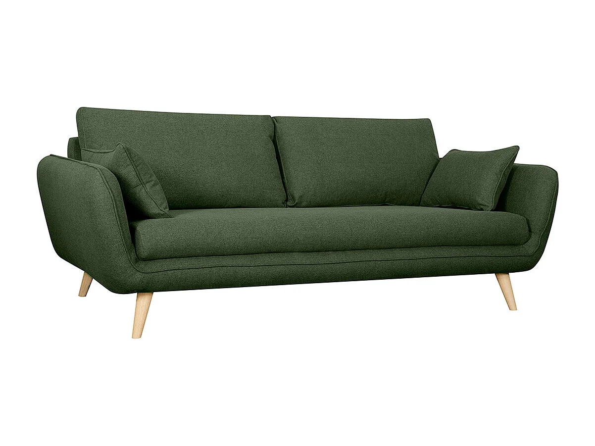 Canapé scandinave 3 places en tissu vert kaki et bois clair CREEP