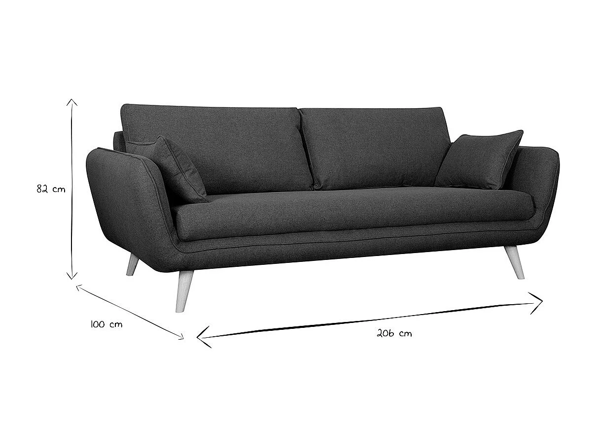 Canapé scandinave 3 places en tissu vert kaki et bois clair CREEP