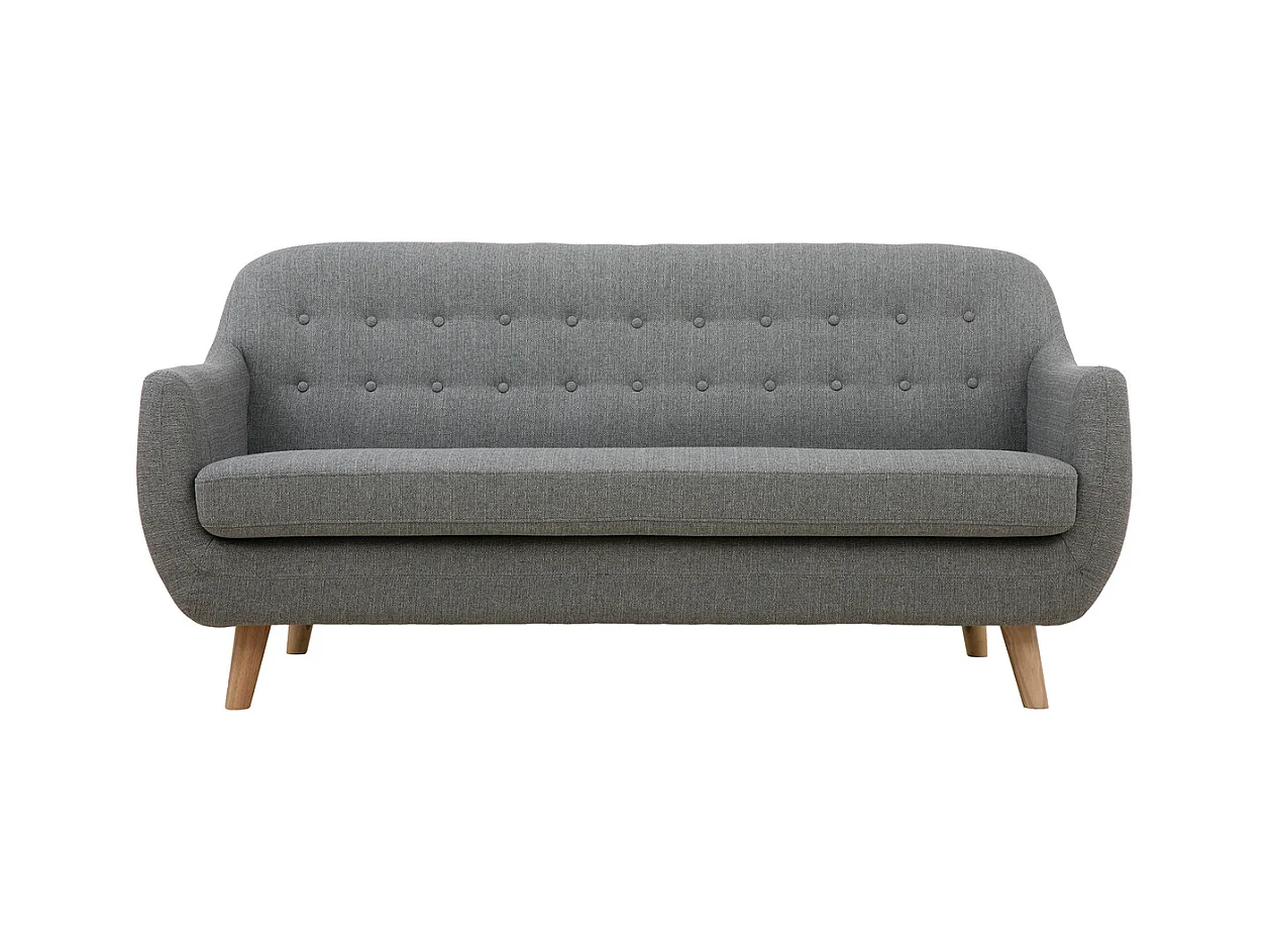 Canapé scandinave déhoussable 3 places en tissu gris clair et bois clair YNOK