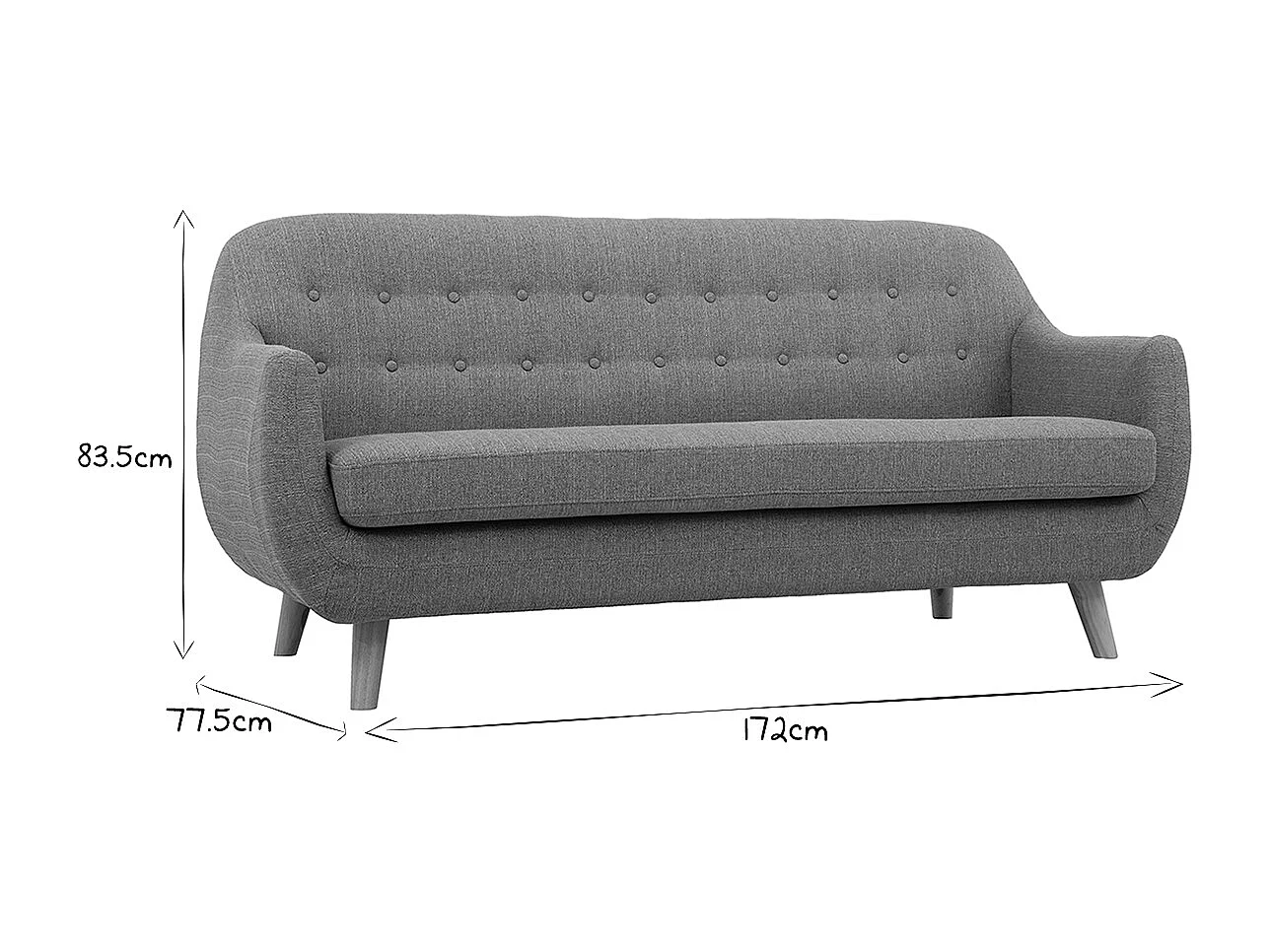 Sofá 3 plazas nórdico desenfundable gris claro y madera YNOK