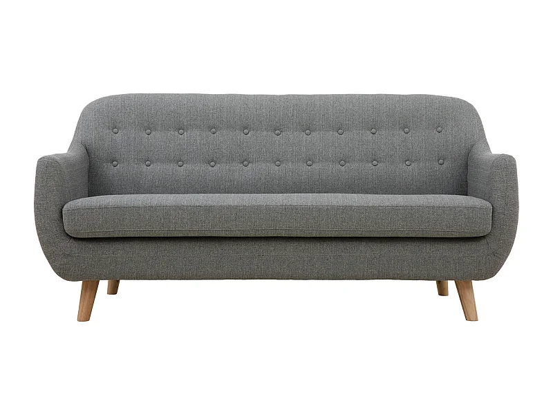 Canapé scandinave déhoussable 3 places en tissu gris clair et bois clair YNOK