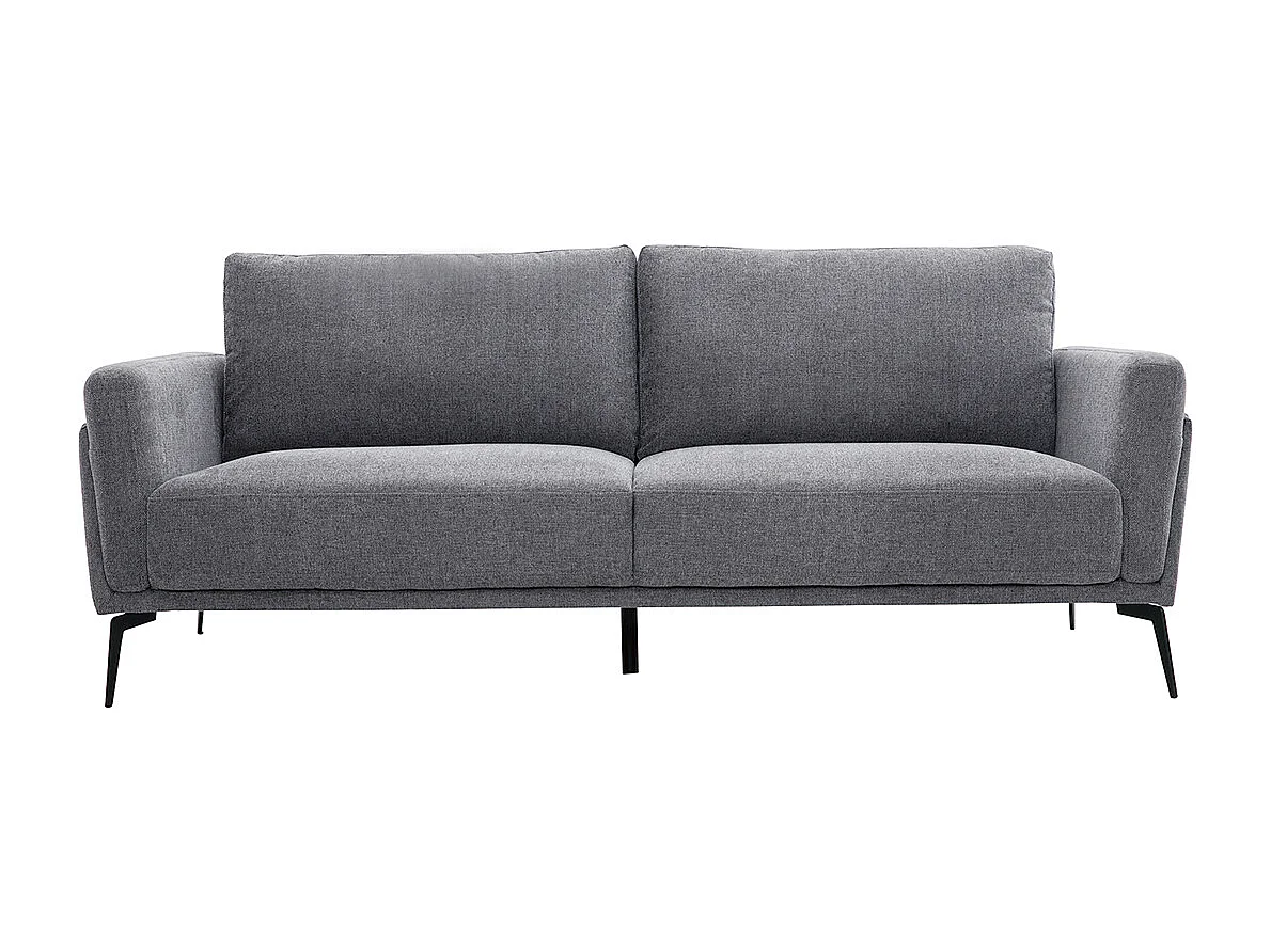 Canapé design 3 places en tissu effet velours texturé gris et métal noir MOSCO