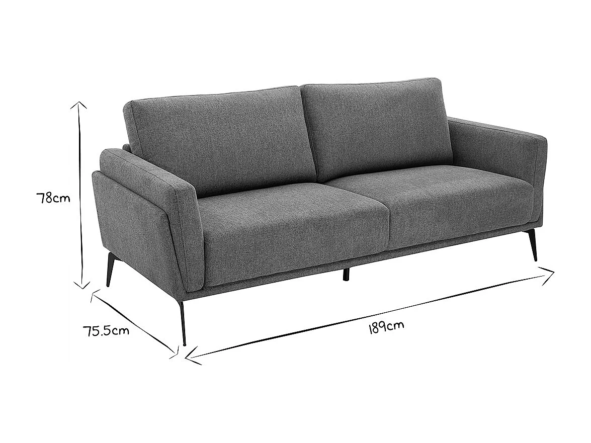 Canapé design 3 places en tissu effet velours texturé gris et métal noir MOSCO