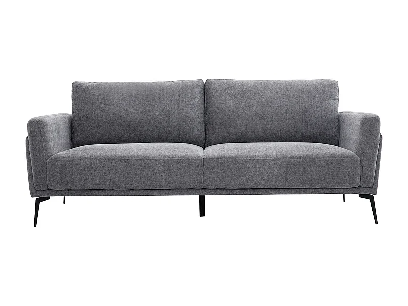 Canapé design 3 places en tissu effet velours texturé gris et métal noir MOSCO