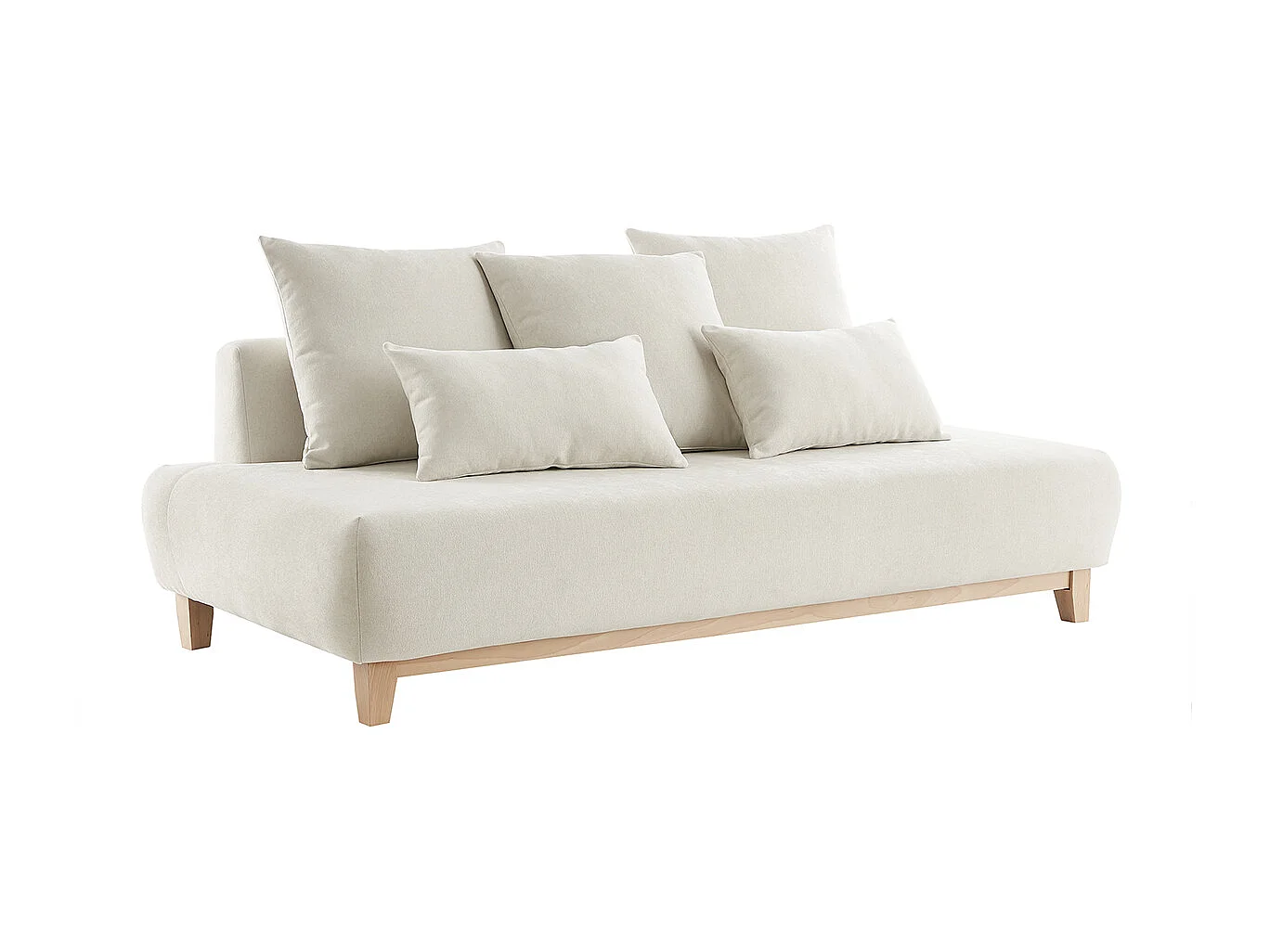 Canapé 3 places en tissu effet velours texturé beige et bois clair L200 cm ODEON