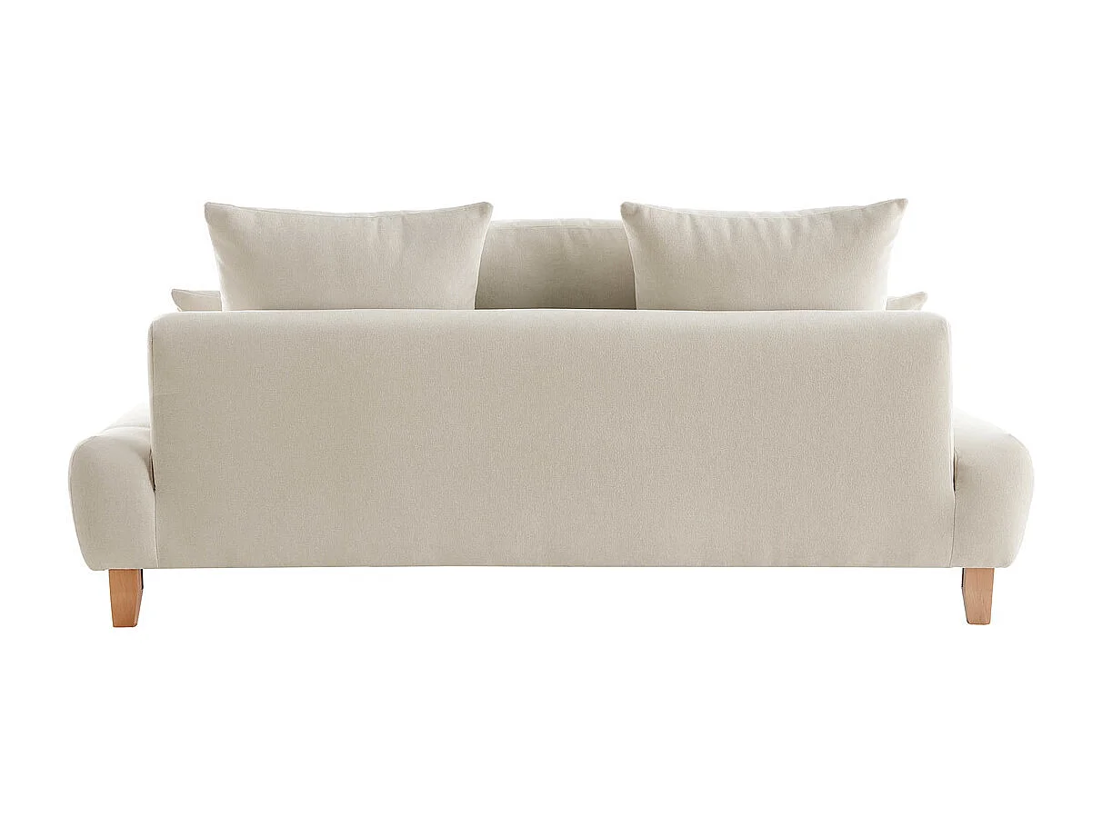 Canapé 3 places en tissu effet velours texturé beige et bois clair L200 cm ODEON