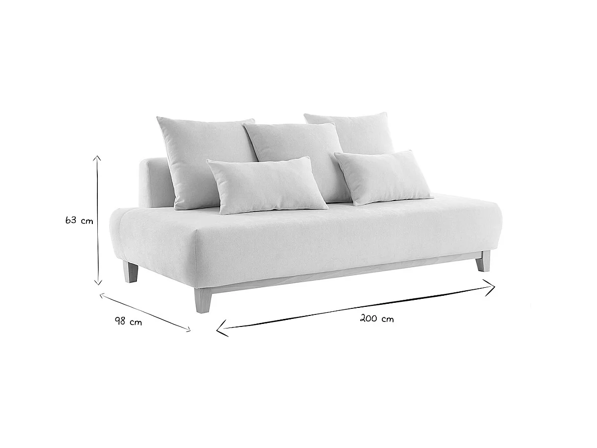 Canapé 3 places en tissu effet velours texturé beige et bois clair L200 cm ODEON