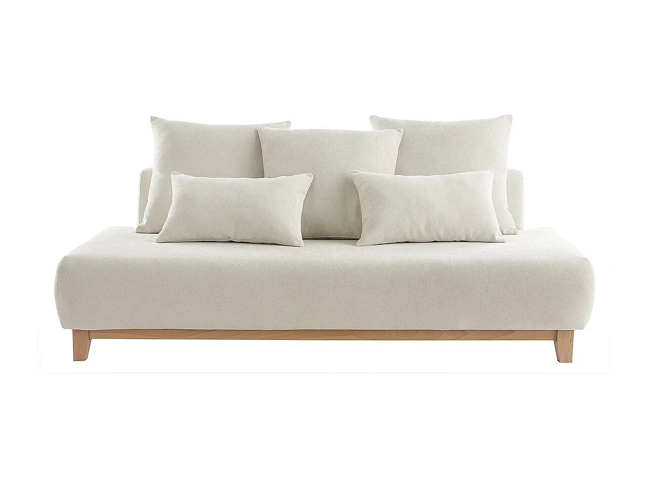 Sofá 3 plazas de tejido efecto aterciopelado texturizado beige y madera clara 200 cm ODEON