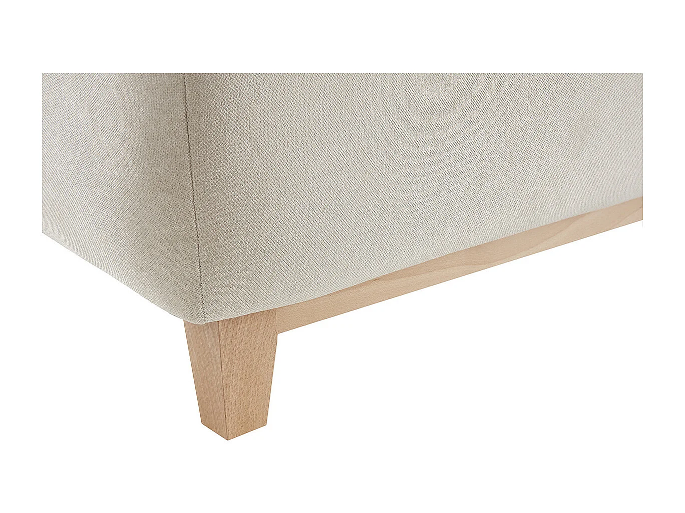 Sofá 3 plazas de tejido efecto aterciopelado texturizado beige y madera clara 200 cm ODEON