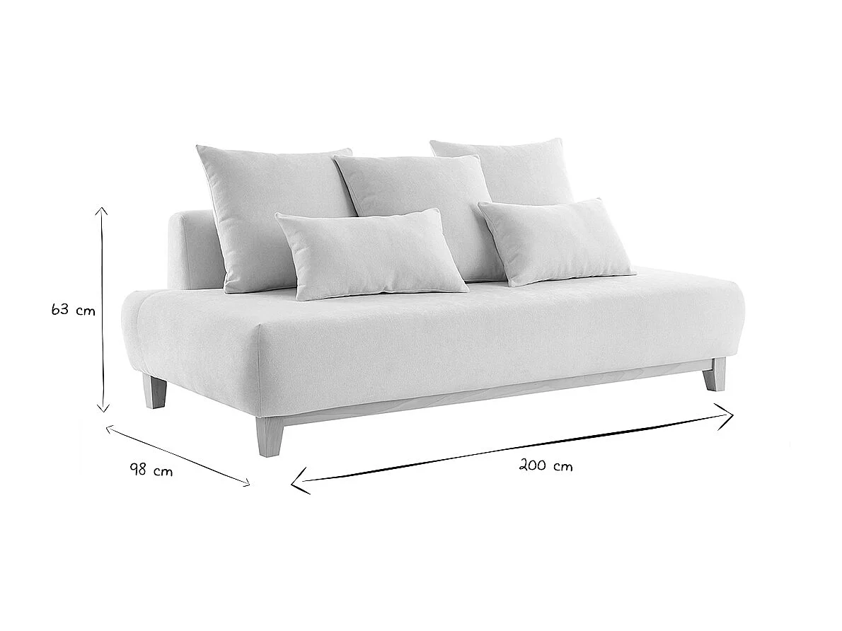 Sofá 3 plazas de tejido efecto aterciopelado texturizado beige y madera clara 200 cm ODEON