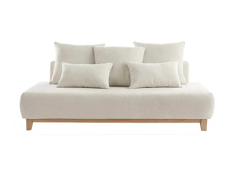 Canapé 3 places en tissu effet velours texturé beige et bois clair L200 cm ODEON