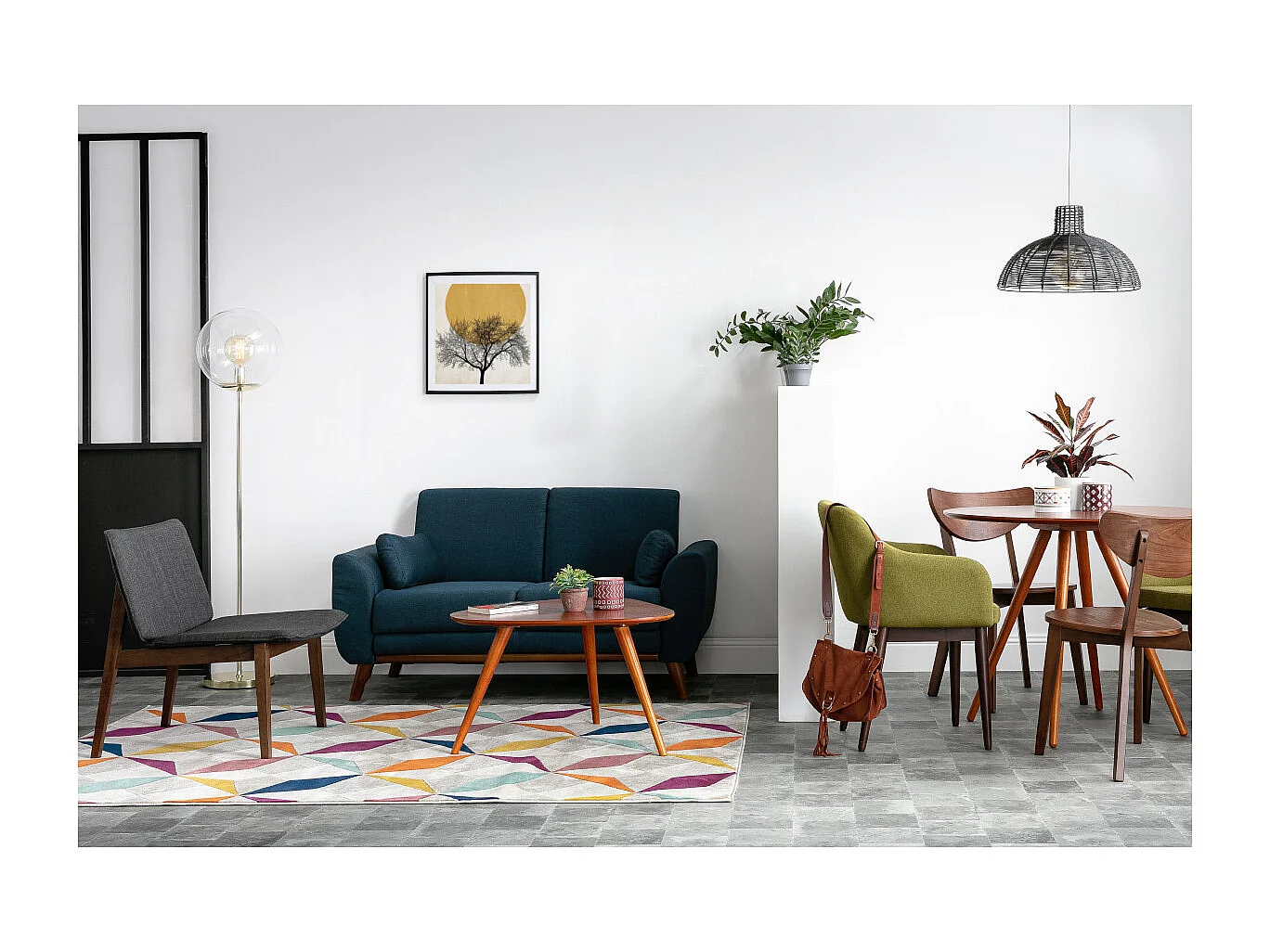 Design-Sofa 2 Plätze Stoff Grau Eichenbeine EKTOR