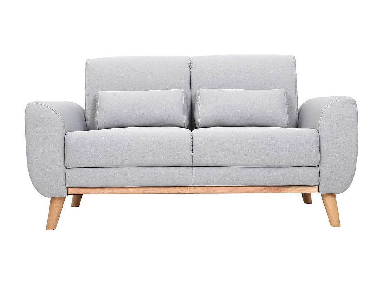 Canapé scandinave 2 places en tissu gris clair et bois clair EKTOR