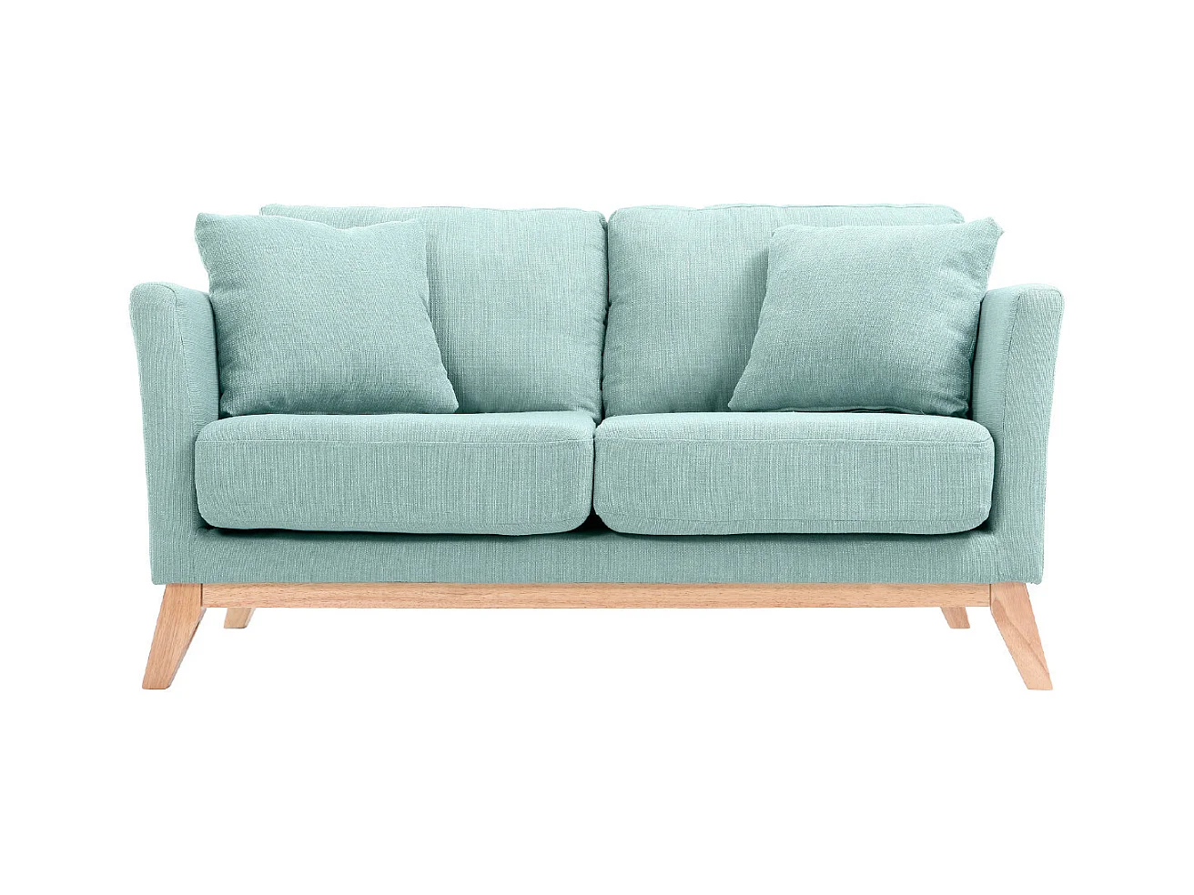 Canapé scandinave déhoussable 2 places en tissu vert lagon et bois clair OSLO