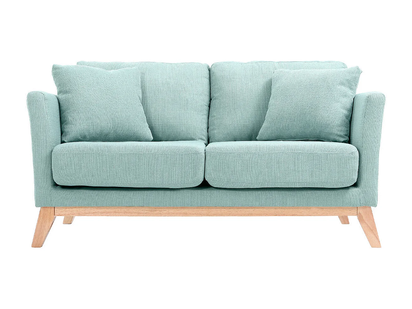 Canapé scandinave déhoussable 2 places en tissu vert lagon et bois clair OSLO