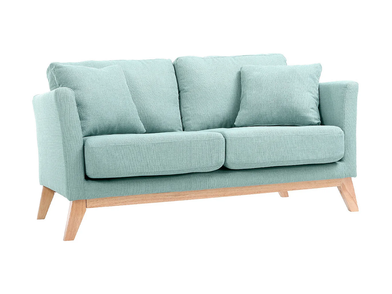 Canapé scandinave déhoussable 2 places en tissu vert lagon et bois clair OSLO