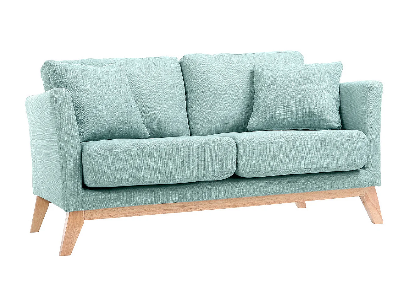 Canapé scandinave déhoussable 2 places en tissu vert lagon et bois clair OSLO