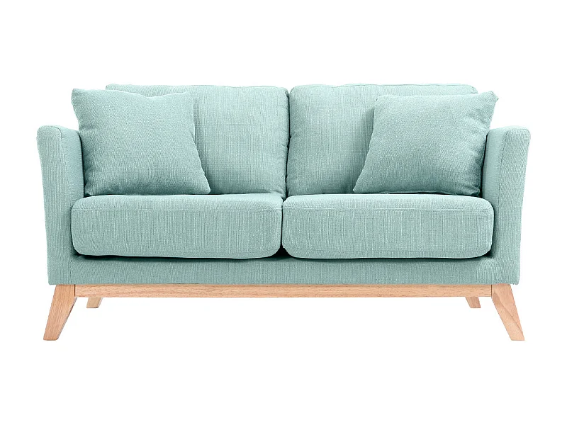 Canapé scandinave déhoussable 2 places en tissu vert lagon et bois clair OSLO