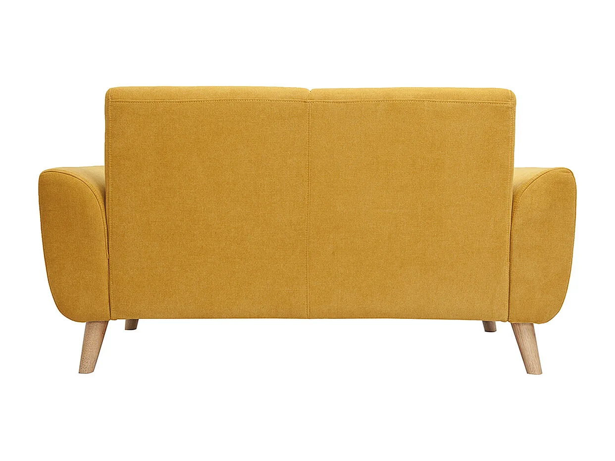 Canapé scandinave 2 places en tissu effet velours jaune moutarde et bois clair EKTOR