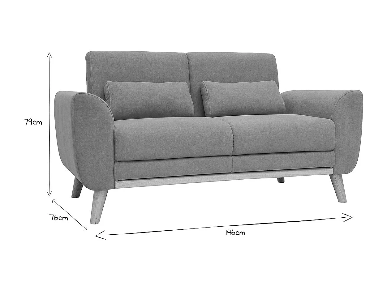 Canapé scandinave 2 places en tissu effet velours jaune moutarde et bois clair EKTOR