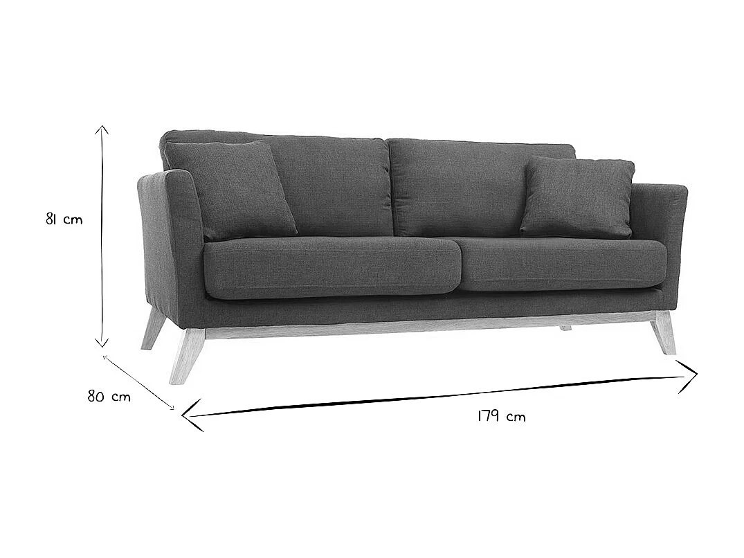 Canapé scandinave déhoussable 3 places en tissu bleu foncé et bois clair OSLO