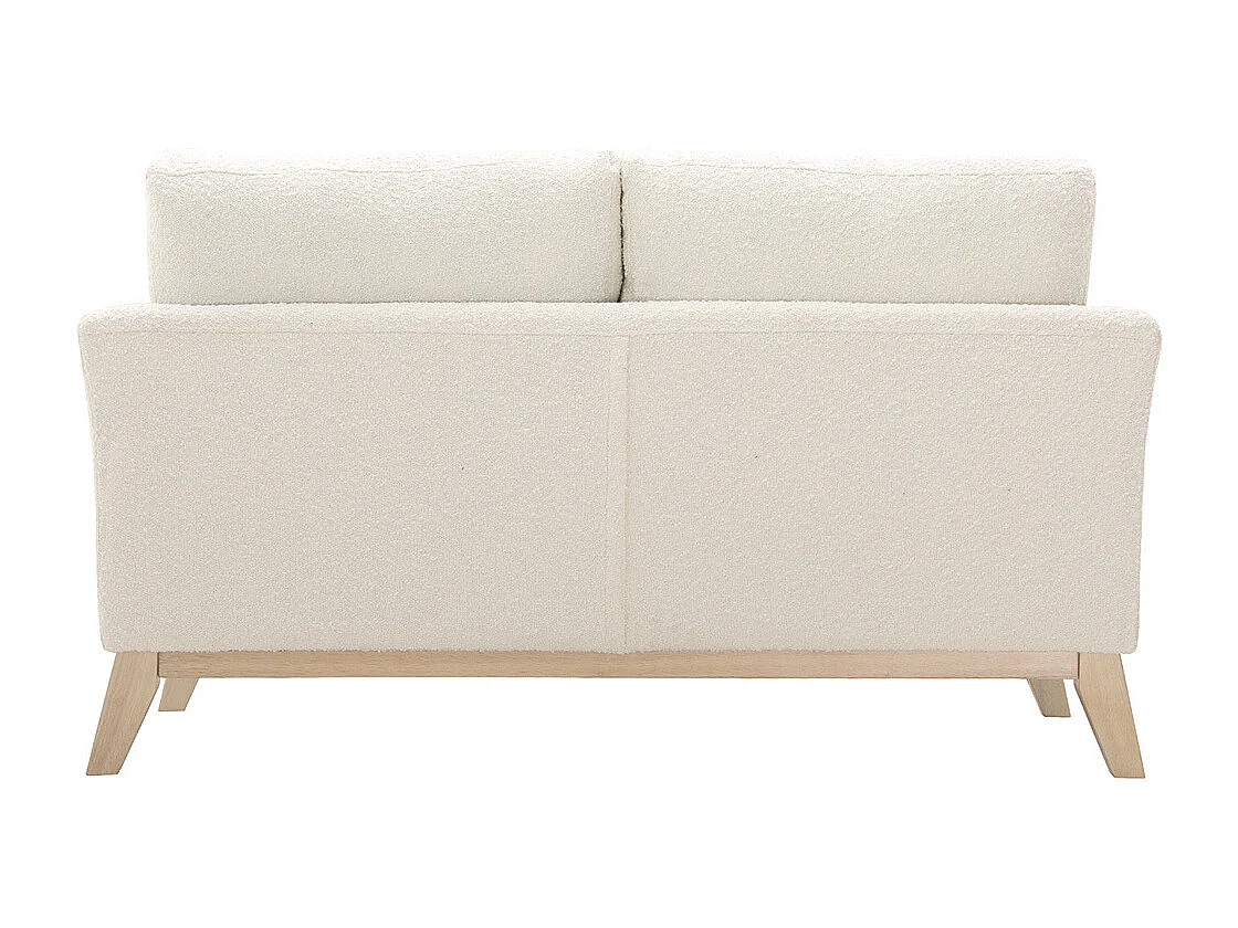 Skandinavisches 2-Sitzer-Sofa mit abnehmbarem Bezug in Weiß mit Bouclé-Wolleffekt und Holzfüßen OSLO