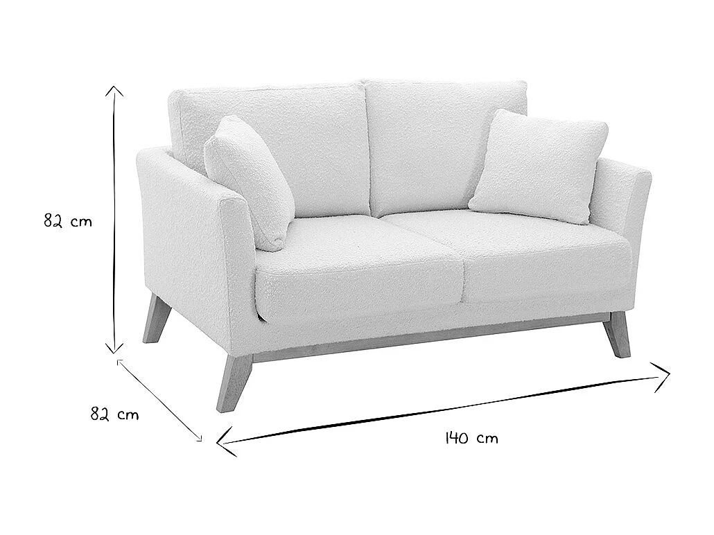 Skandinavisches 2-Sitzer-Sofa mit abnehmbarem Bezug in Weiß mit Bouclé-Wolleffekt und Holzfüßen OSLO