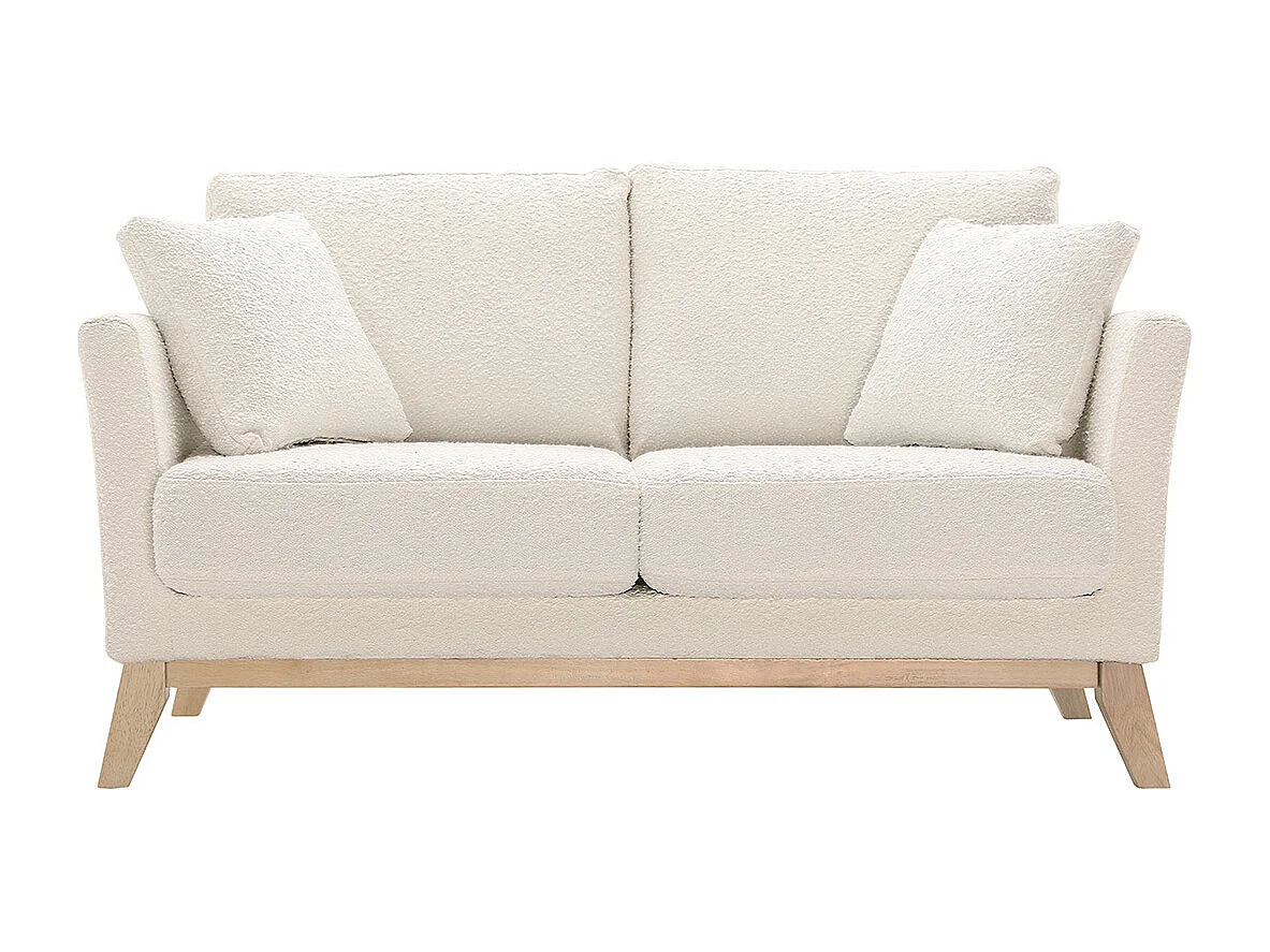 Sofá nórdico 2 plazas efecto borreguillo blanco con patas de madera OSLO