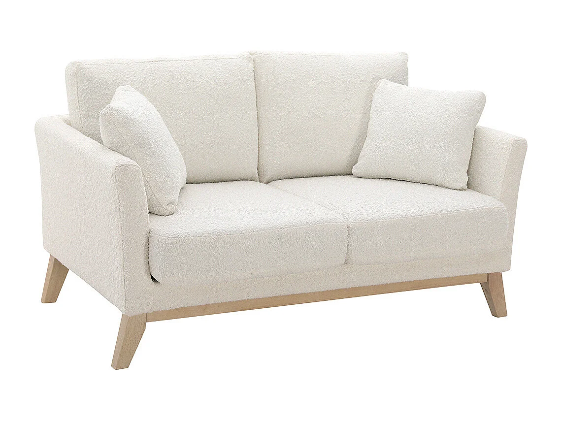 Sofá nórdico 2 plazas efecto borreguillo blanco con patas de madera OSLO