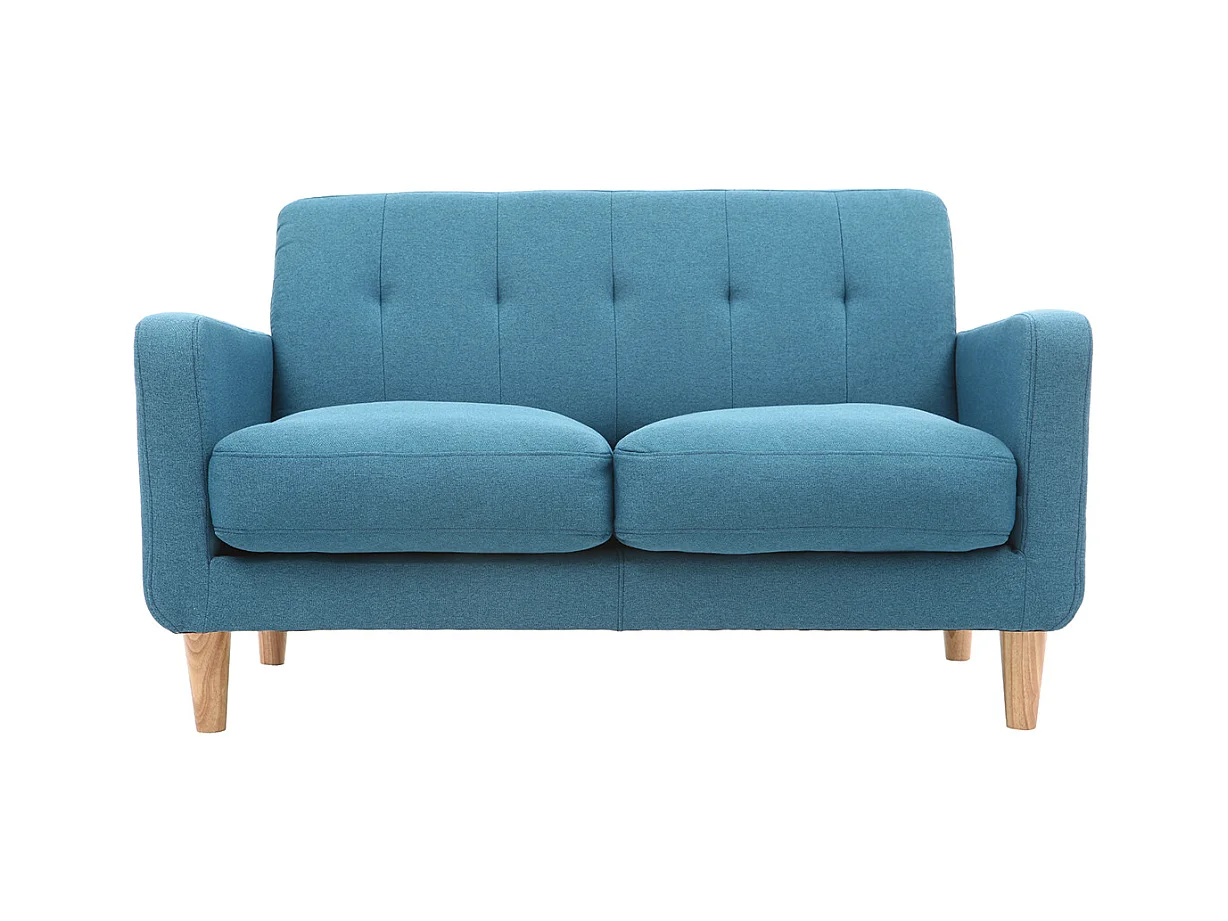 Divano design scandinavo a 2 posti tessuto blu anatra LUNA