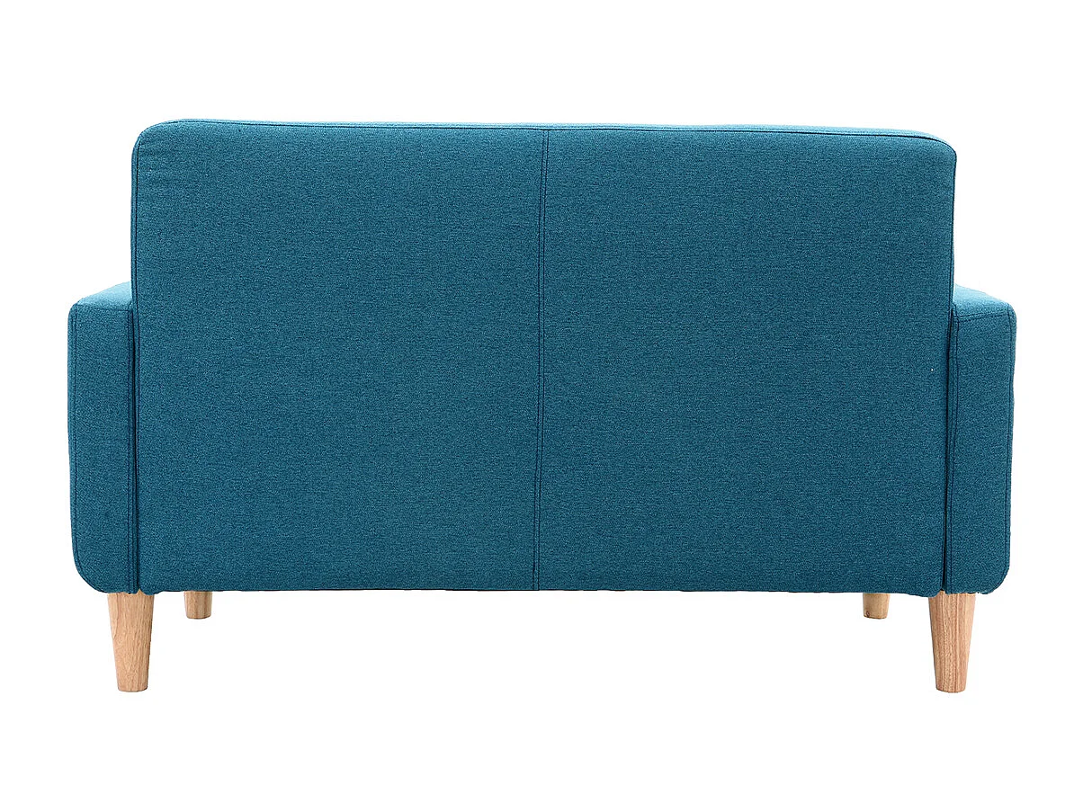 Canapé scandinave 2 places en tissu bleu canard et bois clair LUNA