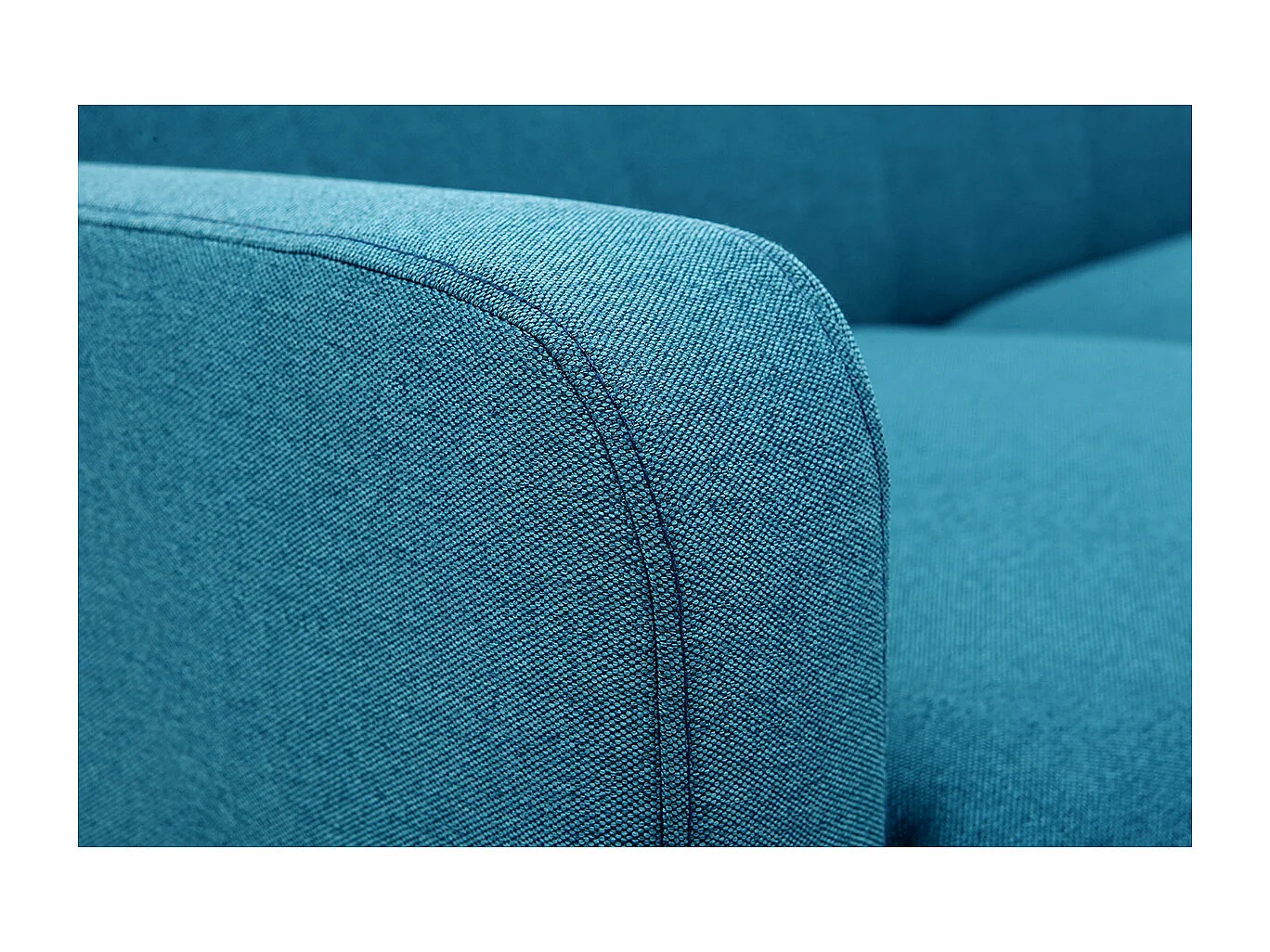 Canapé scandinave 2 places en tissu bleu canard et bois clair LUNA