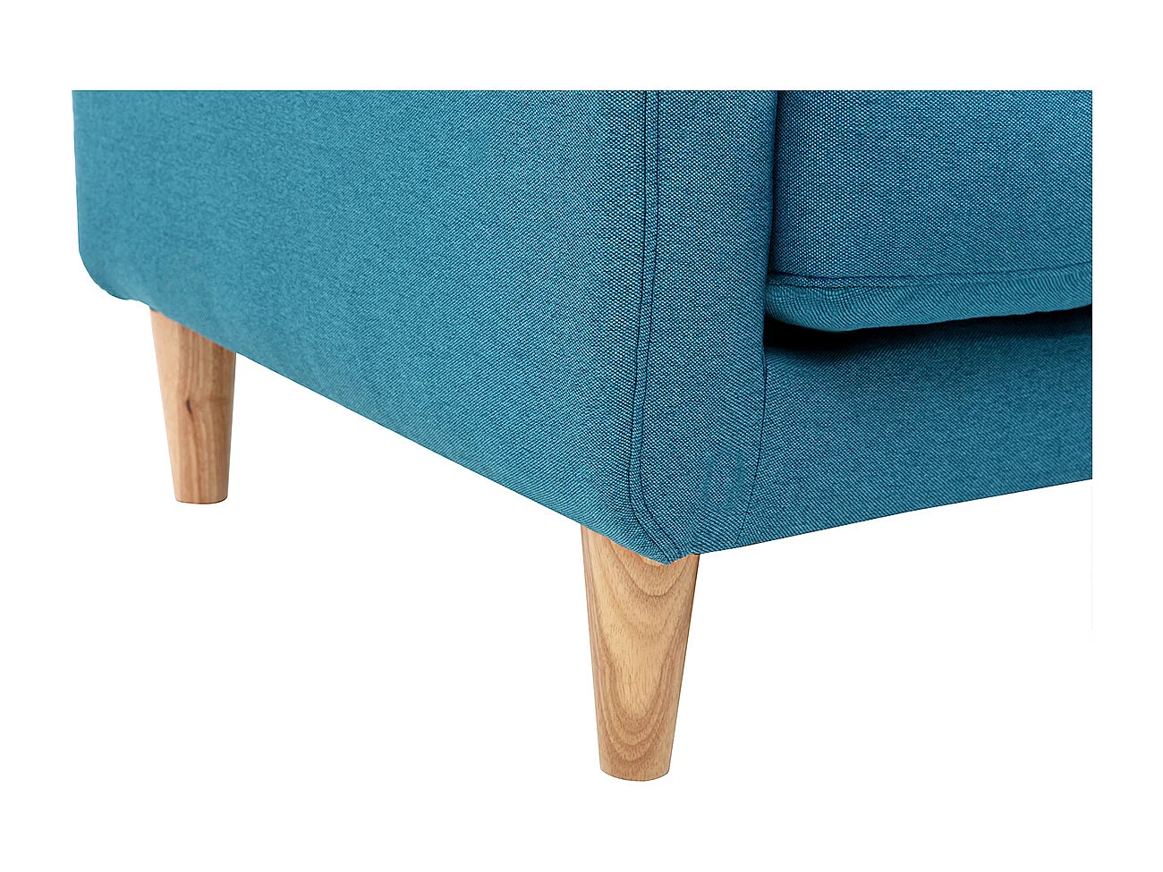 Canapé scandinave 2 places en tissu bleu canard et bois clair LUNA