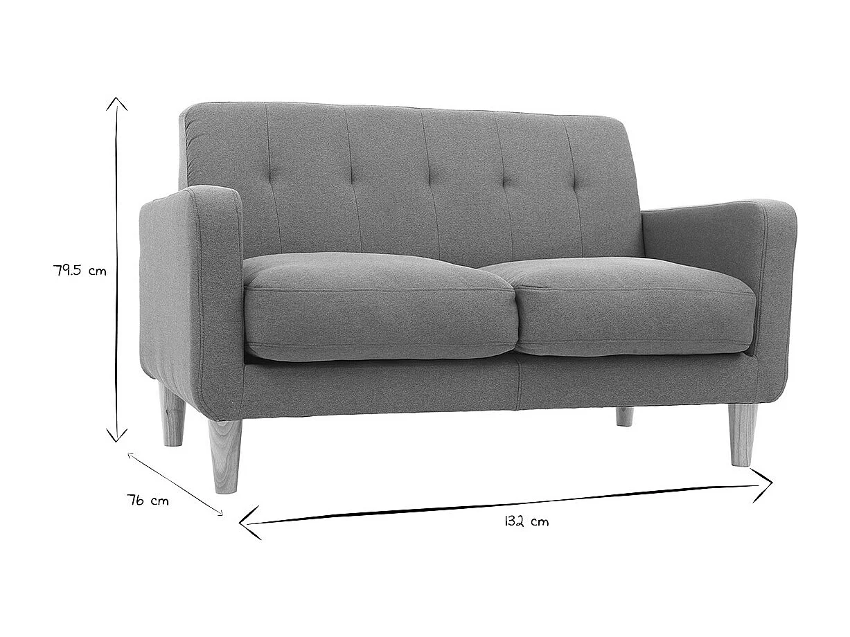 Canapé scandinave 2 places en tissu bleu canard et bois clair LUNA