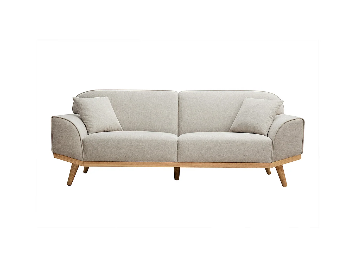 Canapé scandinave 3 places en tissu effet velours texturé beige et bois clair FREEMA