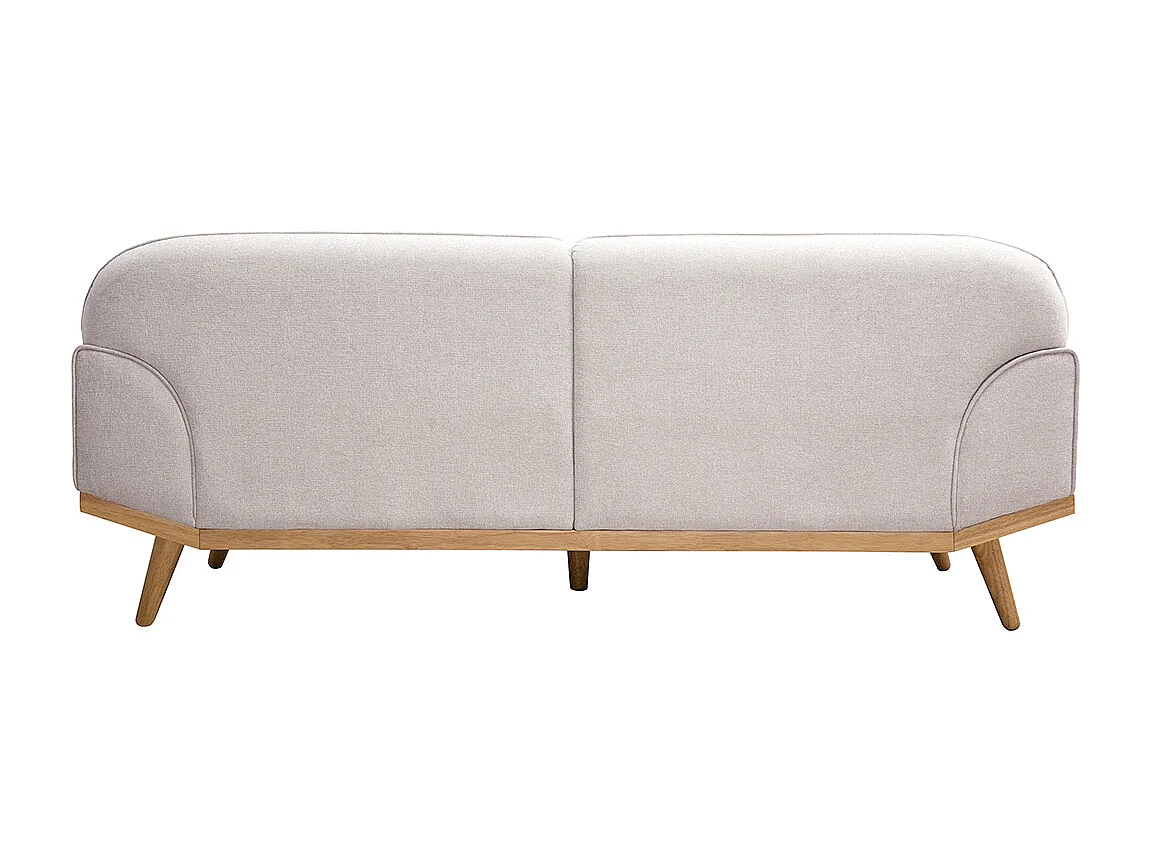 Skandinavisches Sofa aus beigem Stoff mit Samteffekt und hellem Holz 3-Sitzer FREEMA