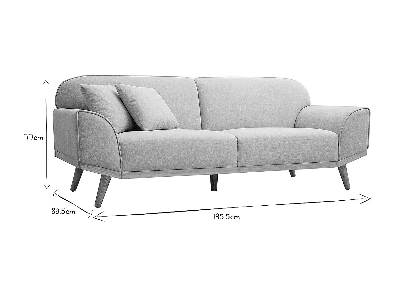 Skandinavisches Sofa aus beigem Stoff mit Samteffekt und hellem Holz 3-Sitzer FREEMA