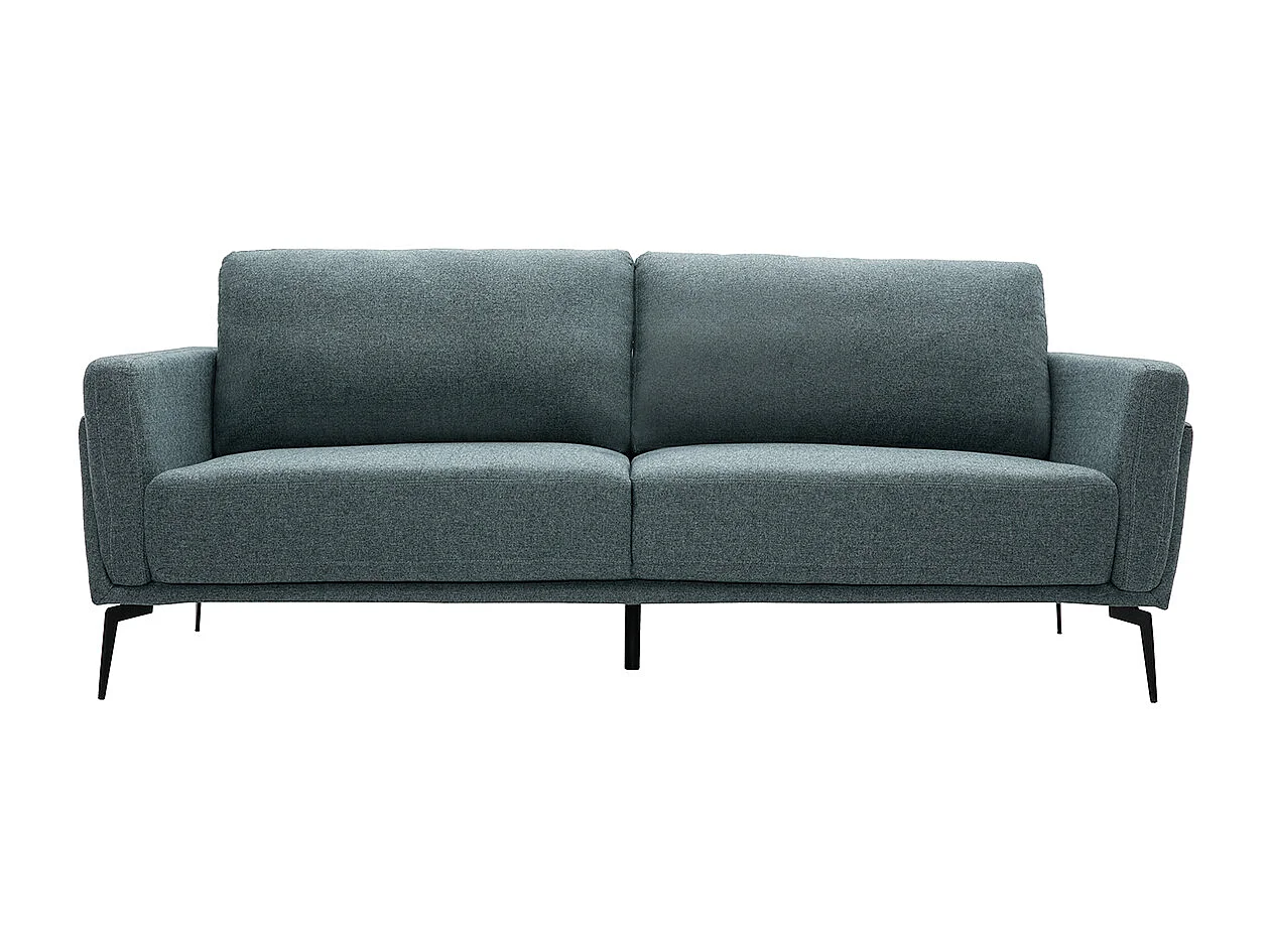 Sofá moderno 3 plazas de tela efecto aterciopelado texturizado verde grisáceo y metal negro MOSCO