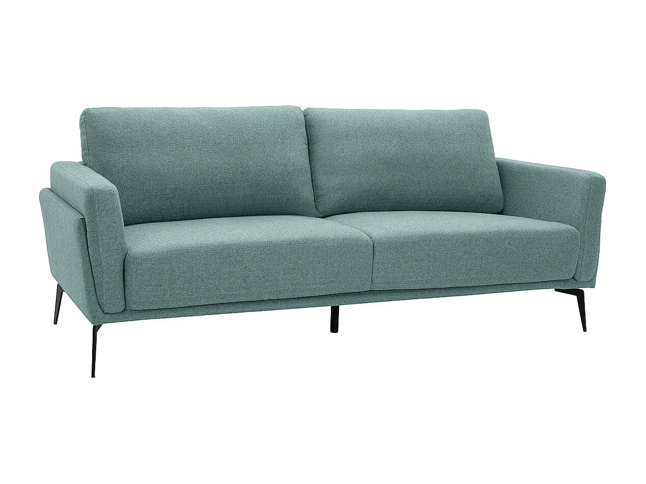 Sofá moderno 3 plazas de tela efecto aterciopelado texturizado verde grisáceo y metal negro MOSCO