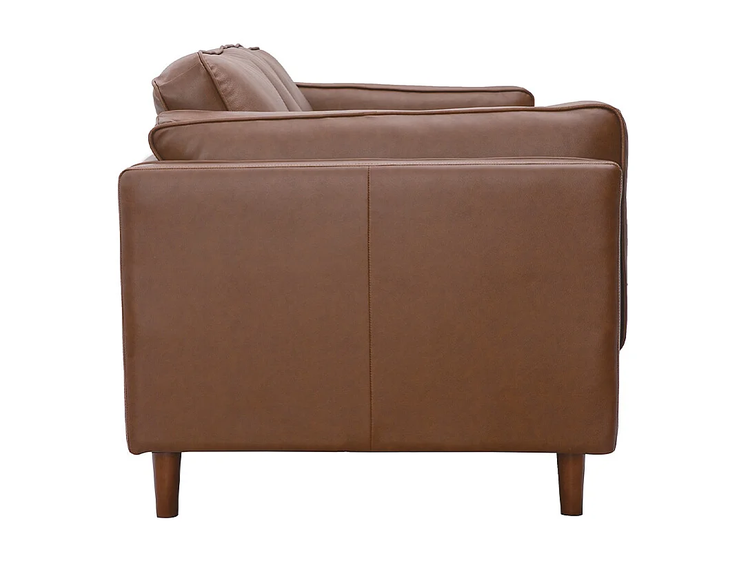 Canapé vintage 3 places cuir marron et bois foncé BRADLEY