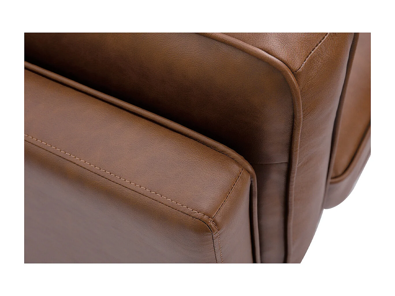 Canapé vintage 3 places cuir marron et bois foncé BRADLEY