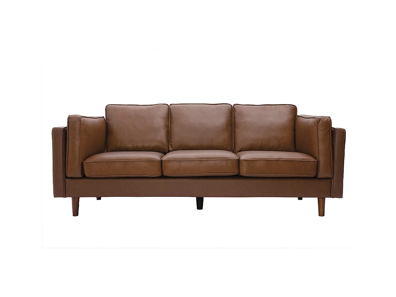 Canapé vintage 3 places cuir marron et bois foncé BRADLEY