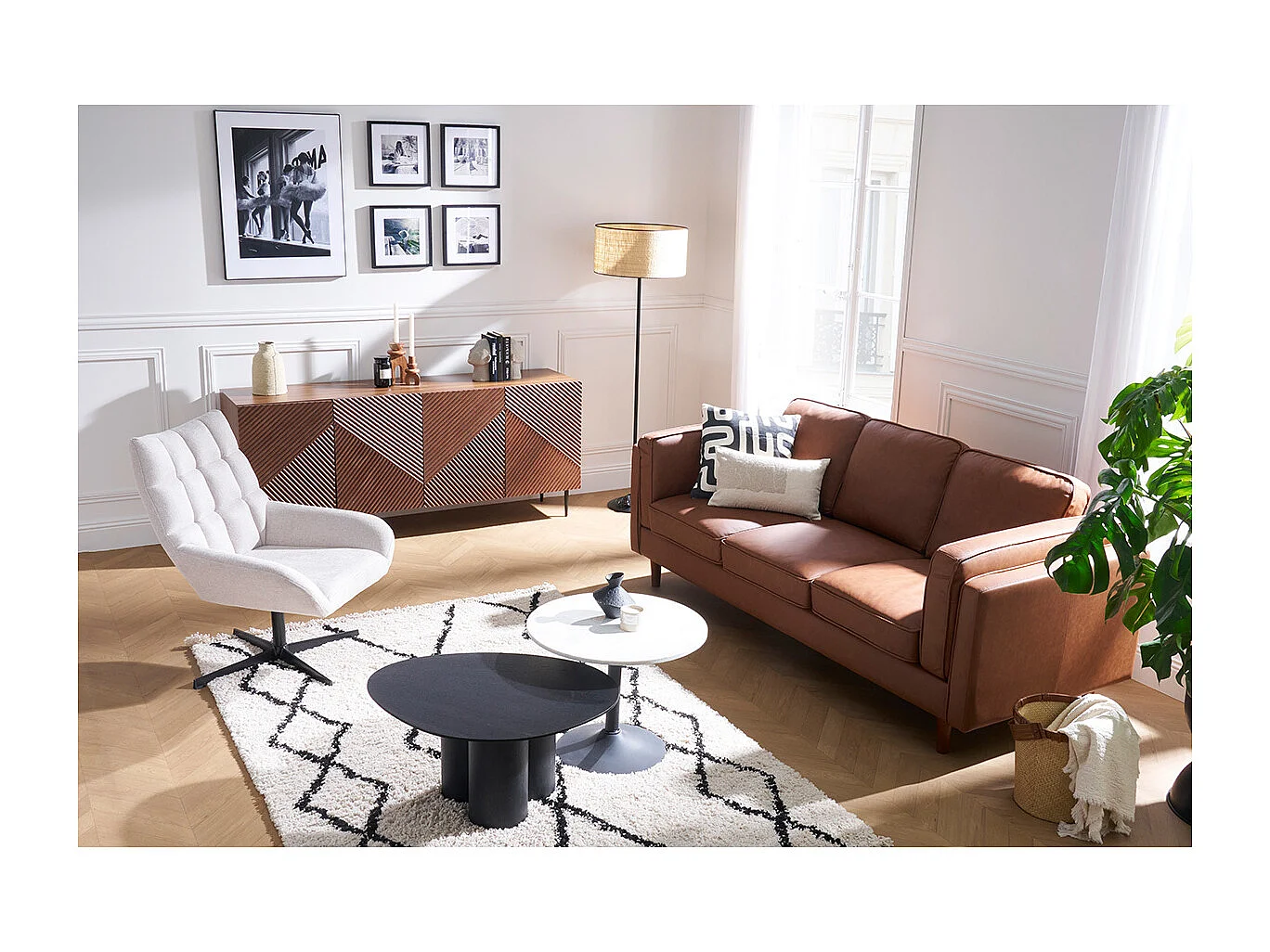 3-Sitzer-Sofa aus braunem Leder BRADLEY - Büffelleder