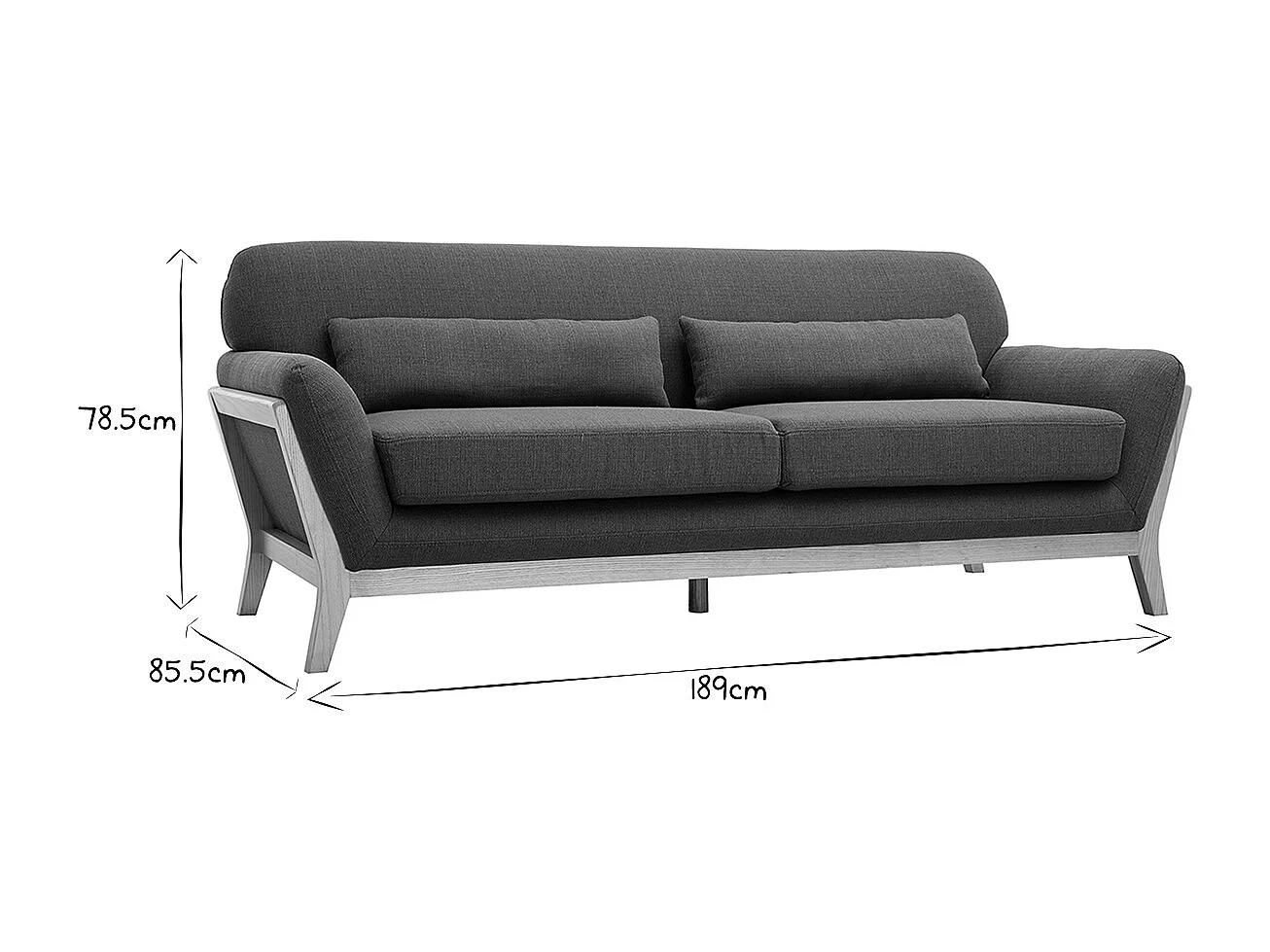 Sofá escandinavo 3 plazas gris patas madera YOKO