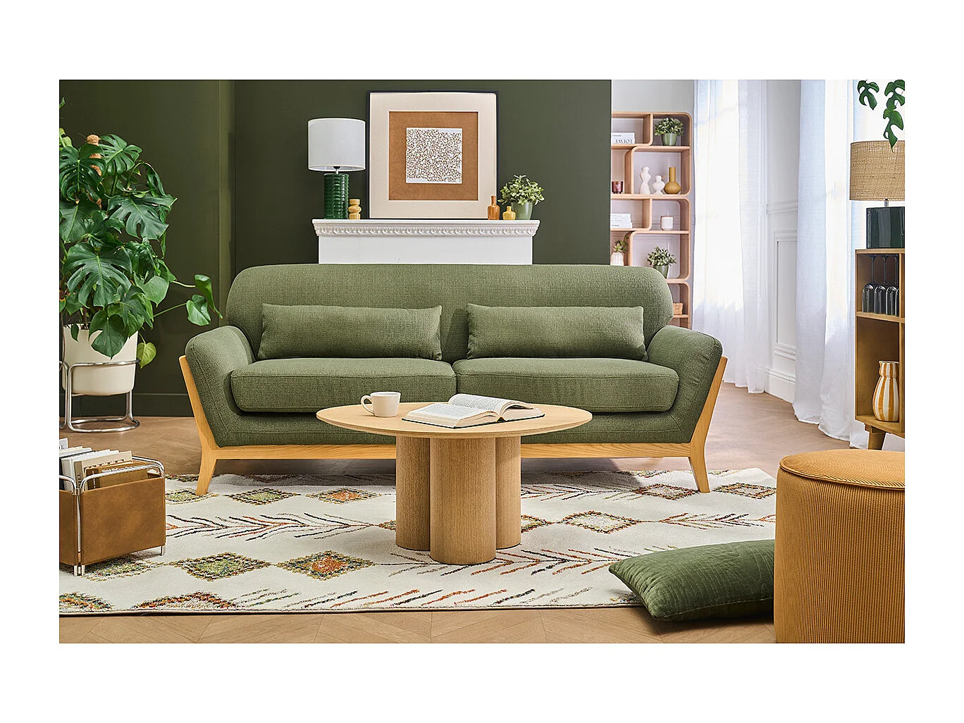 Sofá escandinavo 3 plazas gris patas madera YOKO