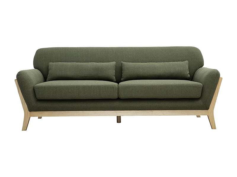 Canapé scandinave 3 places en tissu vert kaki et bois clair YOKO